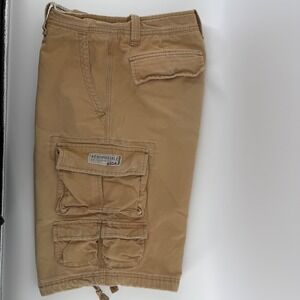 Aeropostale Mens Tan Cargo Short Size 33 Khaki Multi Pocket Utility Y2K Gorpcore